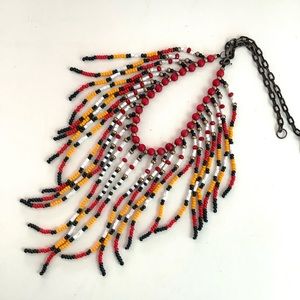 Coral breaded waterfall bib handmade necklace